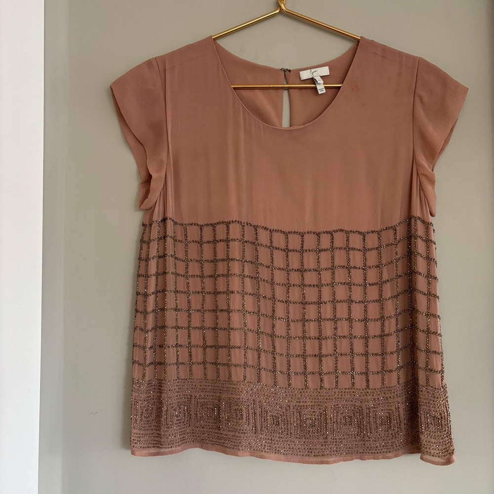 JOIE Beaded Top with Flutter Sleeves